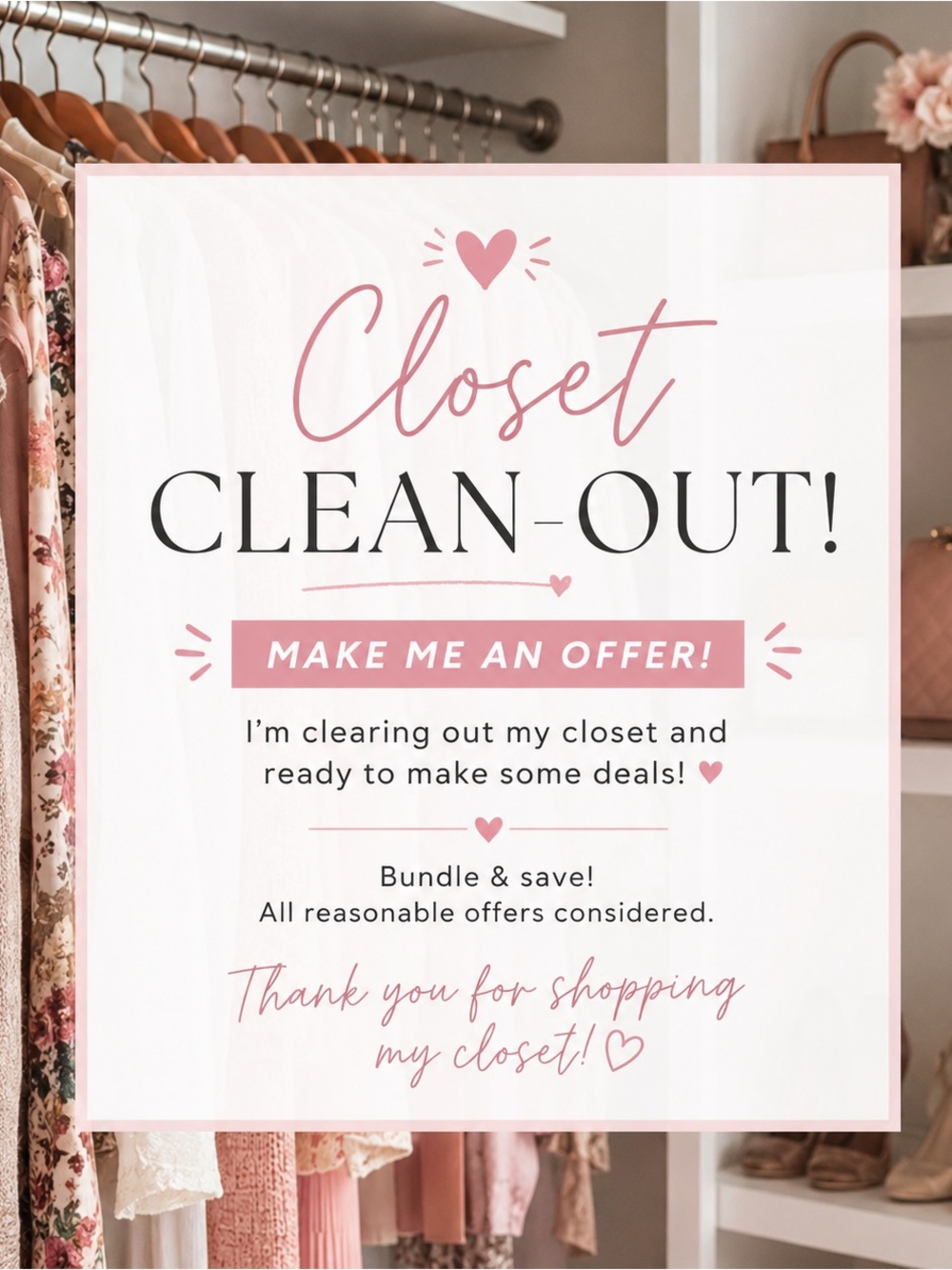 Closet Clean-Out Sign - Pink & White Closet Organization Poster
